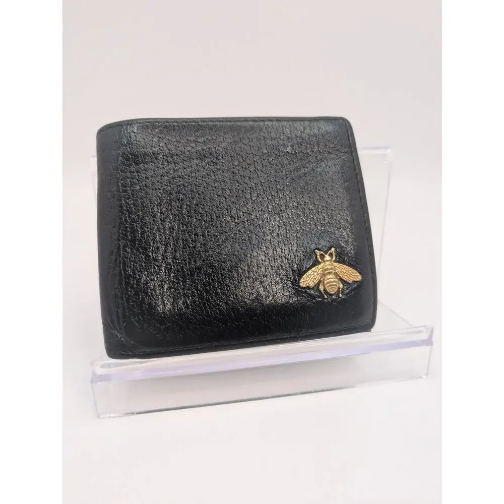 Authentic Gucci Animalier Bee Bifold Wallet Black Leather Gold Bee Emblem